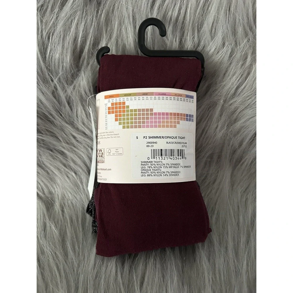 Joyspun Tights Womens‎ Size Small Black Shimmer And Crushed Plum Opaque Bottoms